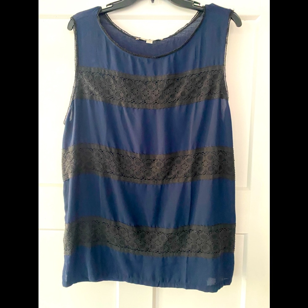 AnnTaylor LOFT Navy and Black Lace Top